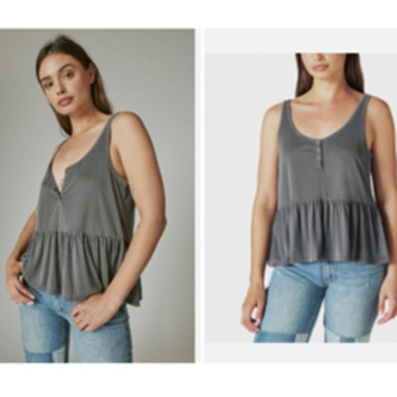 Lucky Brand Tops - LUCKY Babydoll Tank Top Grey Ribbed  Medium NWOT